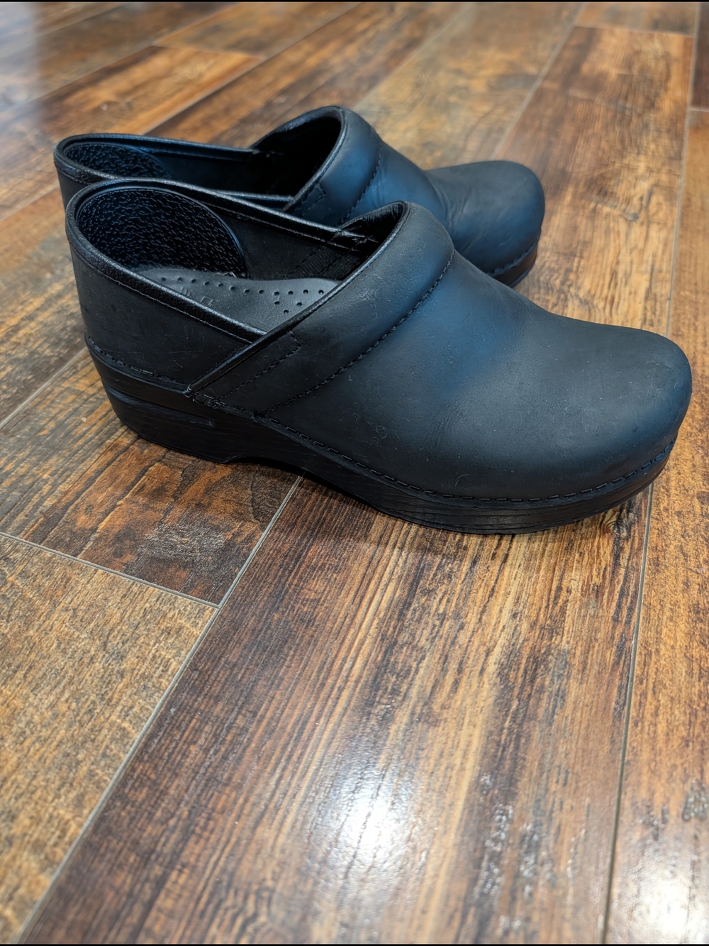 Dansko Professional Oiled Black Leather Slip-On Clogs